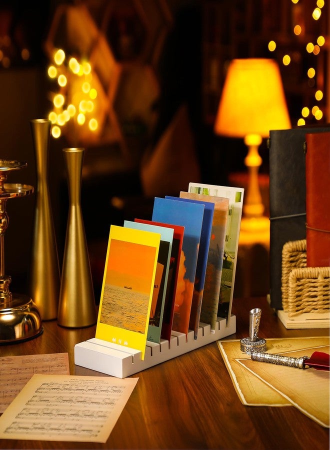 Marsui Greeting Card Display Stand 12 Slot Wooden Card Holder Rack Tabletop Photo Organizer for Vendor Postcards Post Sticker Bookmark Home Office Decoration(White) - Image 4